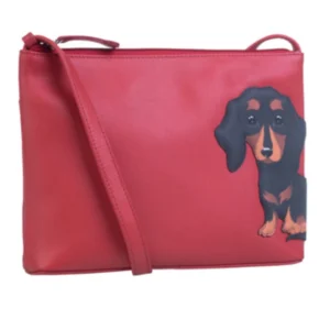 Frank Sausage Dog Cross Body Soft Leather Bag in red
