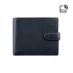 Leonardo Cash & Coin Fine Leather Waller Blue and Mustard - front view