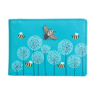 Moonflower ID/Card Holder - Turquoise with Bees - Front View