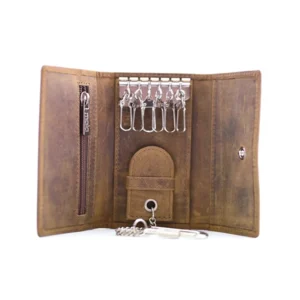 Maddox Soft Leather Brown Key Case open view