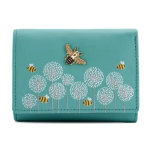 Moonflower Tri Fold Bee Purse - Turquoise - Front View