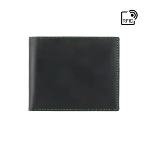 Shield - Slim Cash & Coin Wallet - Oiled Green - Front View