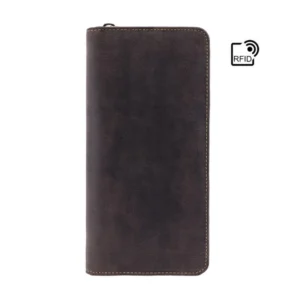 Wings Travel Wallet Brown Oiled Leather - Front View